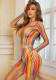 Women Knitting Contrast Color Jumpsuit Rainbow Long Sleeve Striped Net Clothing Sexy Lingerie