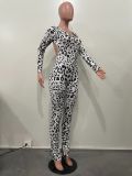 Women Casual Backless Leopard Jumpsuit