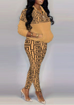 Plus Size Women Long Sleeve Zipper Printed Top and Pant Two-piece Set Plus Size Women Long Sleeve Zipper Printed Top and Pant Two-piece Set