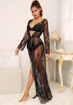 Women See-Through Mesh Nightgown Sexy Lingerie Two-piece Set