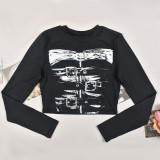 Women printed sexy long-sleeved Top and Style Skirt two-piece set