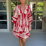 Women Bell Bottom Sleeve V-Neck Printed Dress