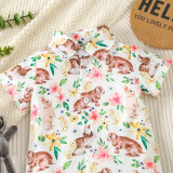 Boy Cartoon Rabbit Print Short Sleeve Shirt and Casual Shorts Two-piece Set
