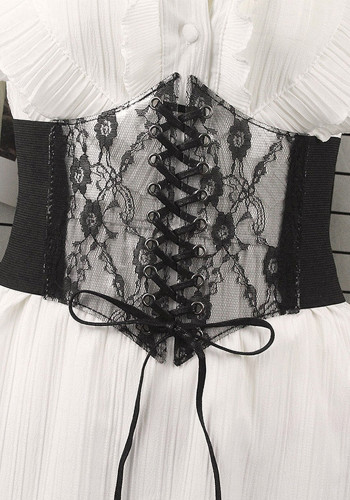 Women transparent lace elastic Lace-Up decorative belt
