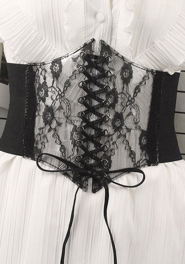 Women transparent lace elastic Lace-Up decorative belt