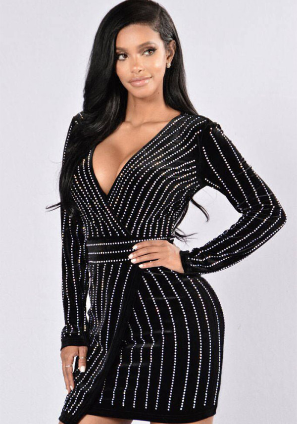 Women Sexy Beaded Bodycon Dress