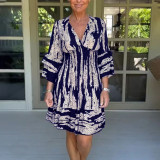 Women Bell Bottom Sleeve V-Neck Printed Dress
