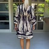 Women Bell Bottom Sleeve V-Neck Printed Dress