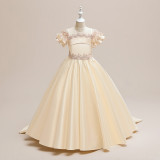 Girl piano performance clothing evening gown tailed princess dress