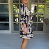 Women Bell Bottom Sleeve V-Neck Printed Dress