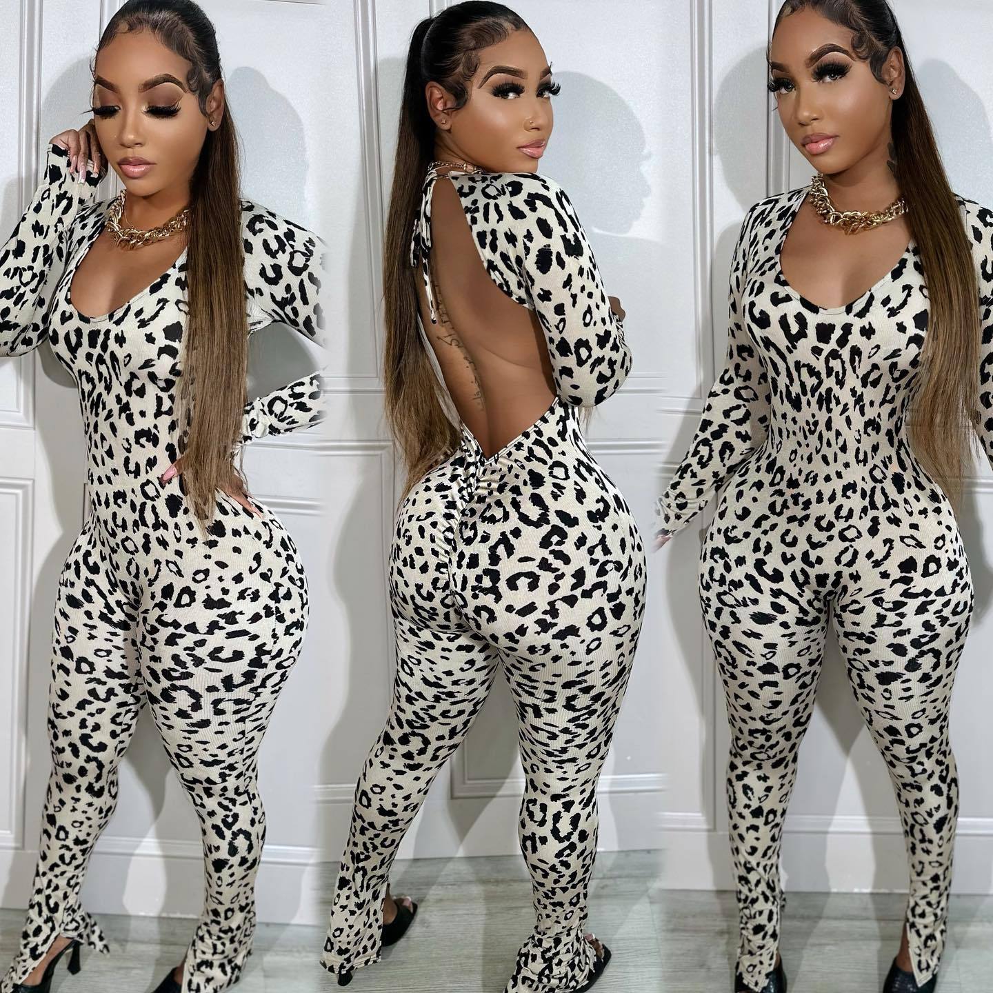 Leopard Print Backless Jumpsuit for Casual Summer Outings