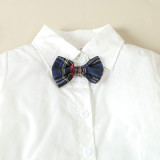 Boy Casual long-sleeved tie shirt and plaid overalls two-piece set