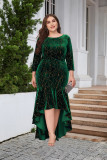 Women's Plus Size Three Quarter Sleeve Mermaid High Low Hem Long Velvet Formal dress