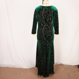 Women's Plus Size Three Quarter Sleeve Mermaid High Low Hem Long Velvet Formal dress