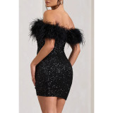 Spring Summer Off Shoulder Sequin Party Dress Women Casual Loose Dress