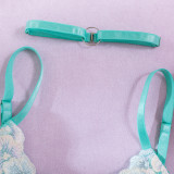 Spring Sexy Nightgown Embroidered Mesh Patchwork Chocker Sexy Four-Piece Lingerie Set