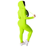 Spring Sexy Casual Solid Color Hooded Two Piece Tracksuit