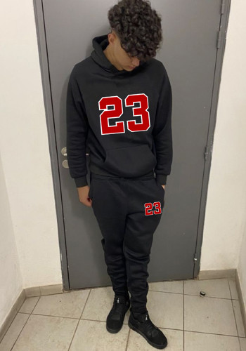 Spring And Winter Print Loose Men's Hoodies Pants Set