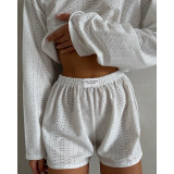 Autumn women's fashionable and simple style slim fit loose pullover top shorts set
