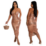 Strapless Bodycon A-Line Dress Women's Sequin Party Long Dress