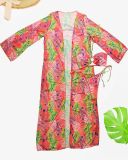 Women's Print Halter Two Pieces Bikini Long Sleeve Cover-Up Three-Piece Lace-Up Swimsuit