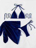 Satin Fabric Two Piece Bikini Cover Up Skirt Three-Piece Sexy Beach Swimsuit