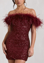 Spring Summer Off Shoulder Sequin Party Dress Women Casual Loose Dress Spring Summer Off Shoulder Sequin Party Dress Women Casual Loose Dress