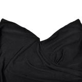 Fashion Women's Solid Color Pleated Low Back Slit Maxi Dress
