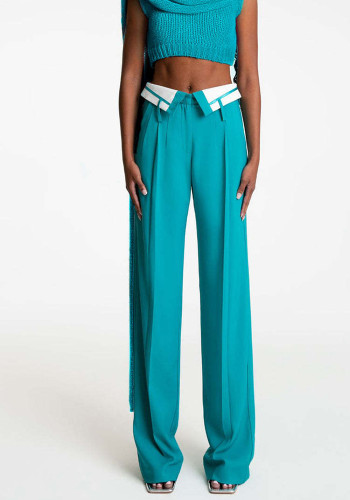 Spring Retro Women's Loose Slim Fit Turndown Collar Design Straight Wide Leg Pants