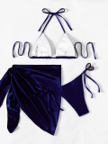 Satin Fabric Two Piece Bikini Cover Up Skirt Three-Piece Sexy Beach Swimsuit
