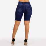 Women's Knee-Length Tight Fitting Slim Fit Denim Shorts