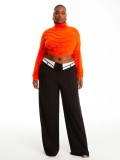 Spring Retro Women's Loose Slim Fit Turndown Collar Design Straight Wide Leg Pants