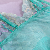 Spring Sexy Nightgown Embroidered Mesh Patchwork Chocker Sexy Four-Piece Lingerie Set