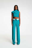 Spring Retro Women's Loose Slim Fit Turndown Collar Design Straight Wide Leg Pants