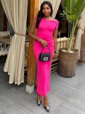 Braided Dress Slash Shoulder Sleeveless Solid Color Maxi Dress