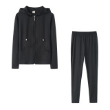 Spring Sexy Casual Solid Color Hooded Two Piece Tracksuit