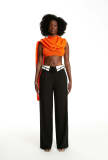 Spring Retro Women's Loose Slim Fit Turndown Collar Design Straight Wide Leg Pants