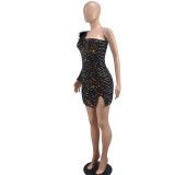Women's Fashionable Sexy Slim One Shoulder Sequined Evening Dress