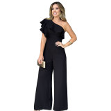 Ruffle One Shoulder High Waist Loose Straight Chic Women's Jumpsuit