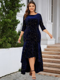 Women's Plus Size Three Quarter Sleeve Mermaid High Low Hem Long Velvet Formal dress