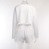 Autumn women's fashionable and simple style slim fit loose pullover top shorts set
