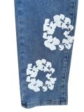 Women's Fashion Stretch Denim Fabric Flower Print Denim Trousers