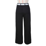 Spring Retro Women's Loose Slim Fit Turndown Collar Design Straight Wide Leg Pants