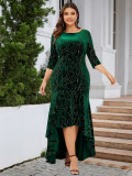 Women's Plus Size Three Quarter Sleeve Mermaid High Low Hem Long Velvet Formal dress