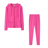 Spring Sexy Casual Solid Color Hooded Two Piece Tracksuit