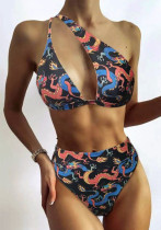 Women's Two Pieces Retro Multicolor Printed Sexy One Shoulder Two Piece Bikini Swimsuit Women's Two Pieces Retro Multicolor Printed Sexy One Shoulder Two Piece Bikini Swimsuit