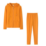 Spring Sexy Casual Solid Color Hooded Two Piece Tracksuit