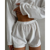 Autumn women's fashionable and simple style slim fit loose pullover top shorts set