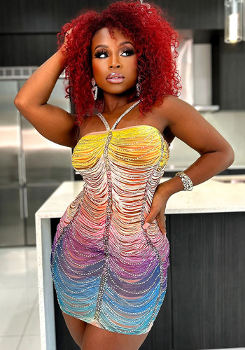 Sexy Straps Beaded Bodycon Slim Women Fashion Casual Party Dress