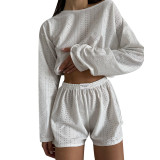 Autumn women's fashionable and simple style slim fit loose pullover top shorts set
